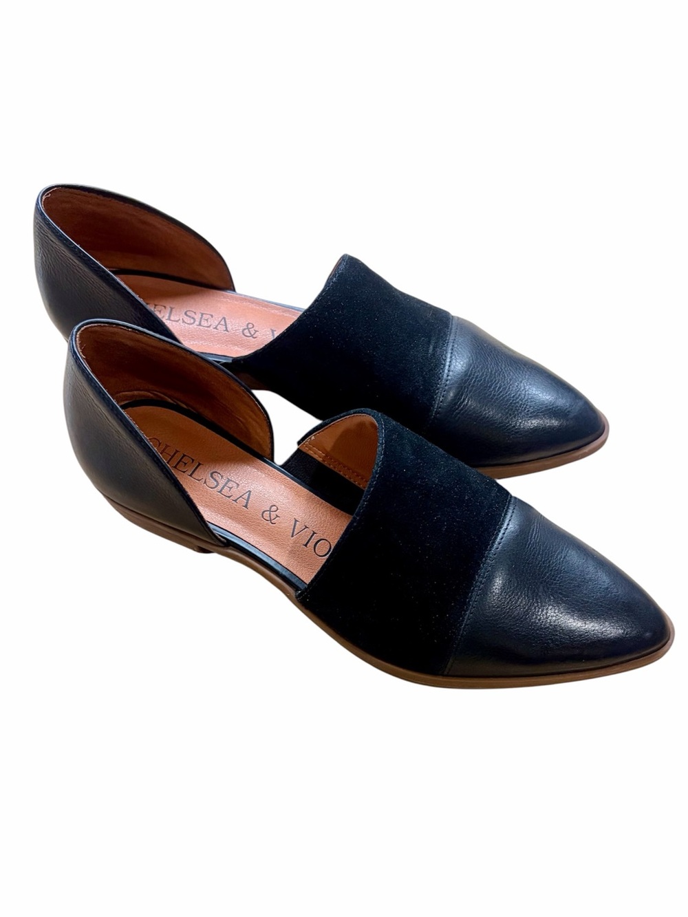Chelsea & Violet Black Pippa Pointed Flats Sz 7.5 Leather & Suede EUC!